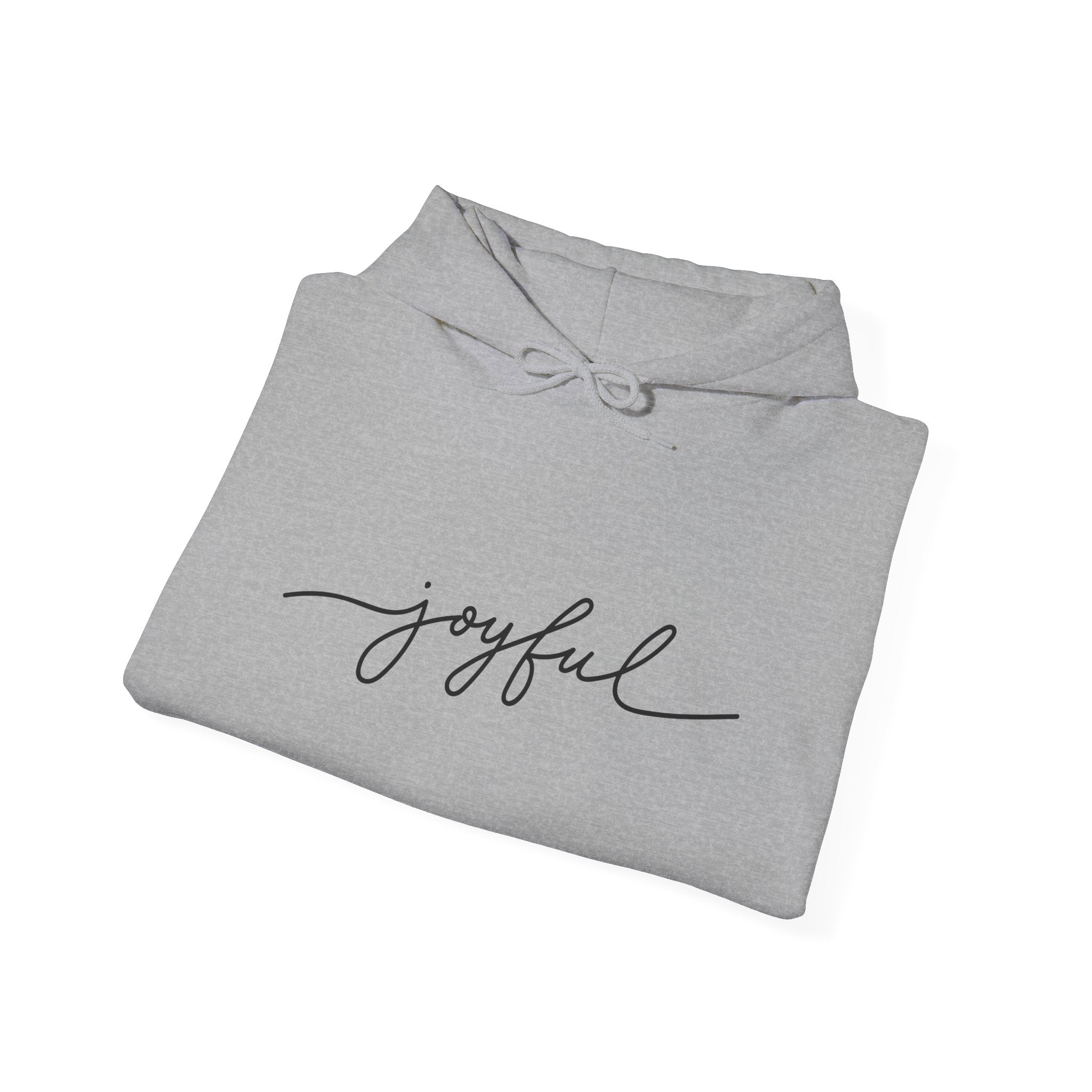 'Joyful' Winter Thick Hoodie — Scenic Pine Forest Graphic Hoodie with 'joyful' Script & Sleeve Mantras/Affirmations ('Be Kind', 'Be True')